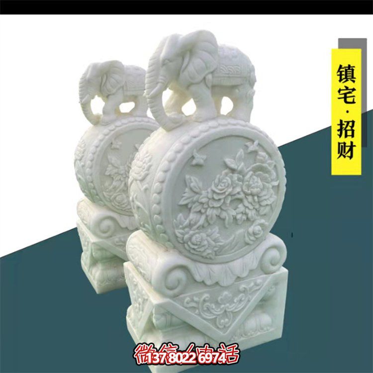 給庭院增添經典氣息，漢白玉石抱鼓門墩裝飾