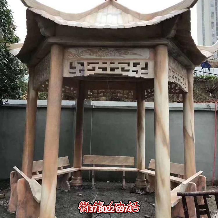 天然紅木雕刻涼亭，打造復古中式庭院休閑石亭